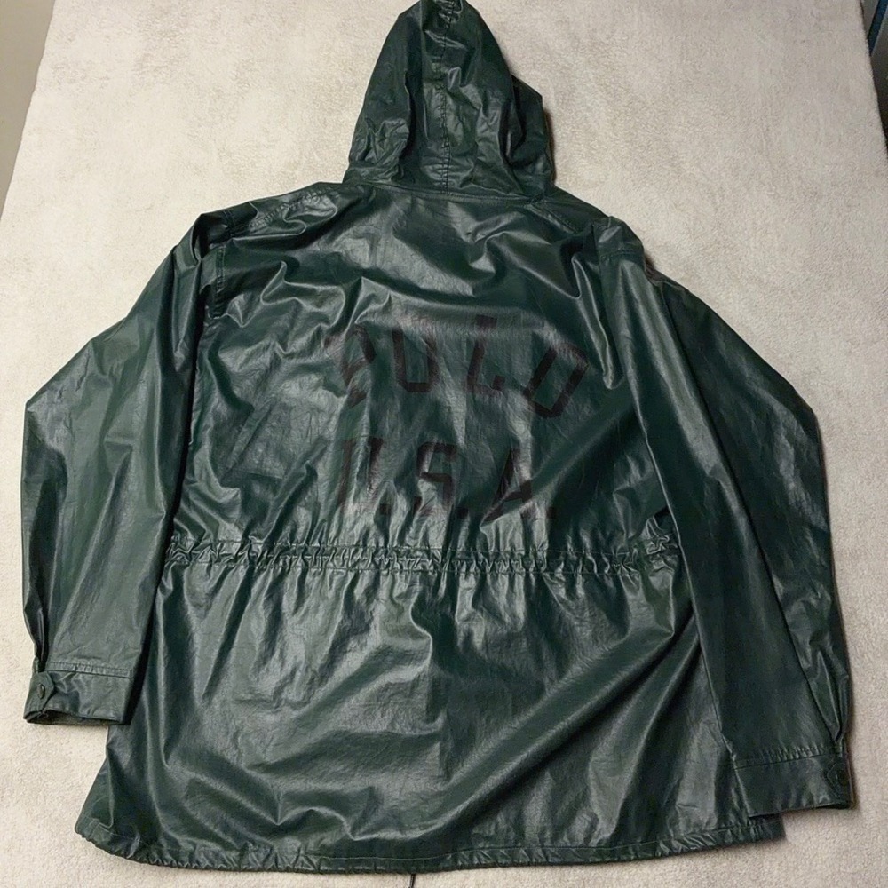 Rare Vintage 90s Polo Sport Trench Coat Jacket Spellout Green Made in USA Men XL